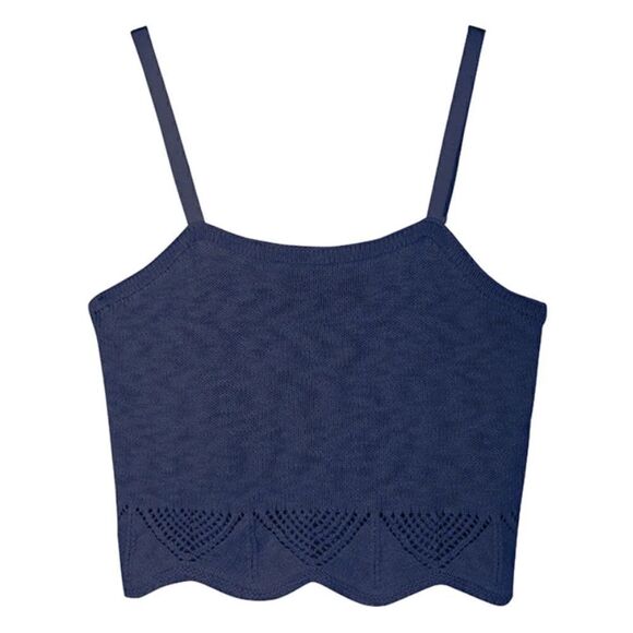 FRYE CROCHET TOP NAVY BLUE NWT CROCHET HEM TANK SMALL NEW WITH TAGS - Picture 2 of 16